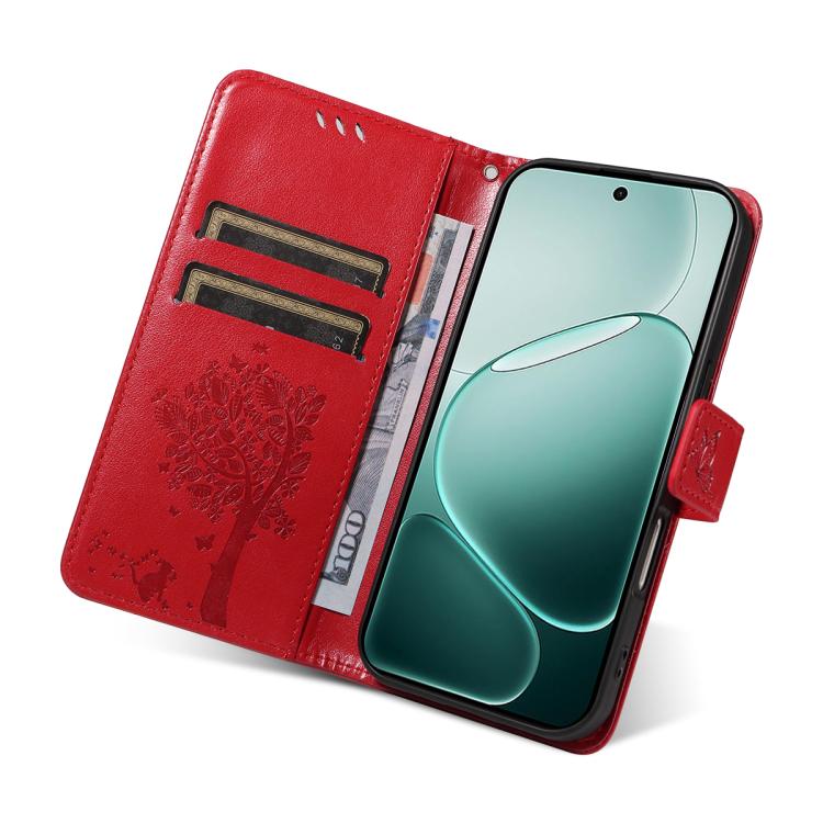 For OPPO A6 Pro 4G / 5G Global Tree & Cat Embossed Pattern Flip Leather Phone Case