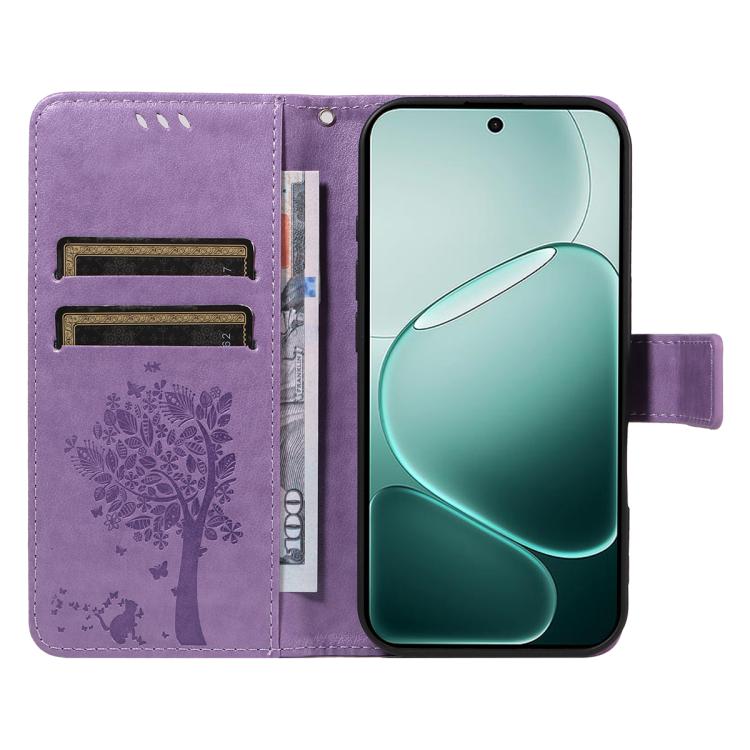 For OPPO A6 Pro 4G / 5G Global Tree & Cat Embossed Pattern Flip Leather Phone Case