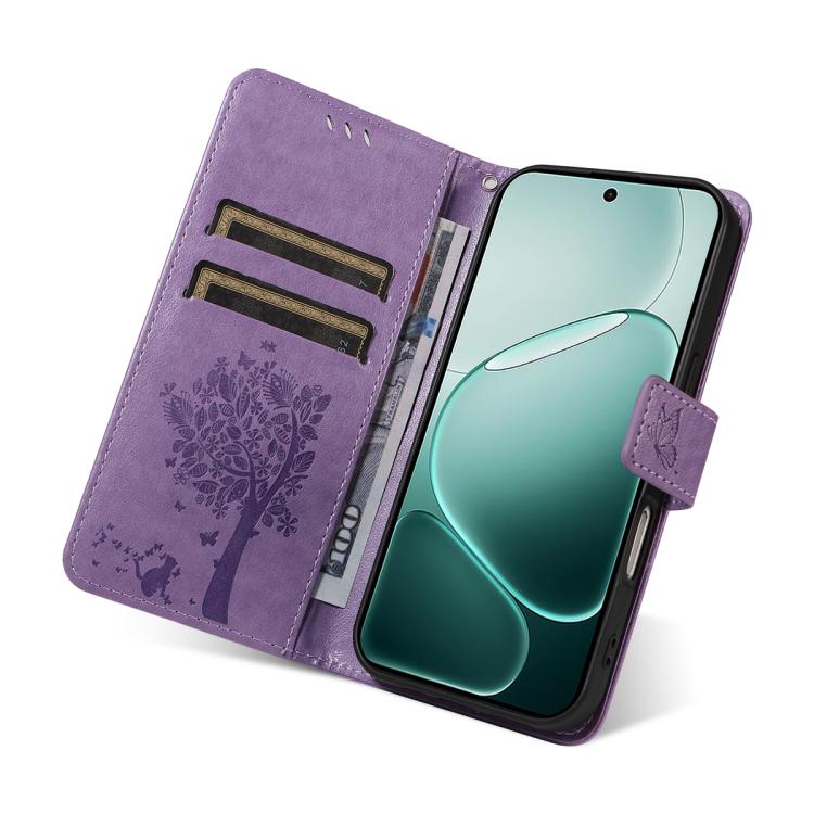 For OPPO A6 Pro 4G / 5G Global Tree & Cat Embossed Pattern Flip Leather Phone Case