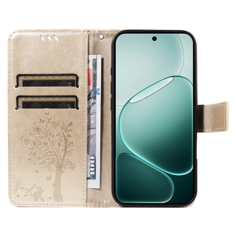 For OPPO A6 Pro 4G / 5G Global Tree & Cat Embossed Pattern Flip Leather Phone Case