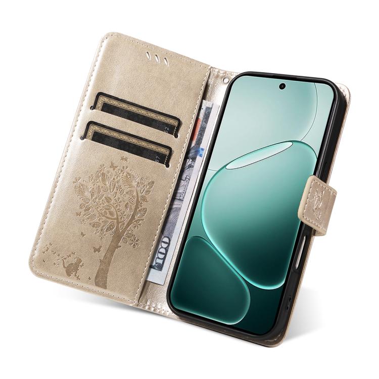 For OPPO A6 Pro 4G / 5G Global Tree & Cat Embossed Pattern Flip Leather Phone Case