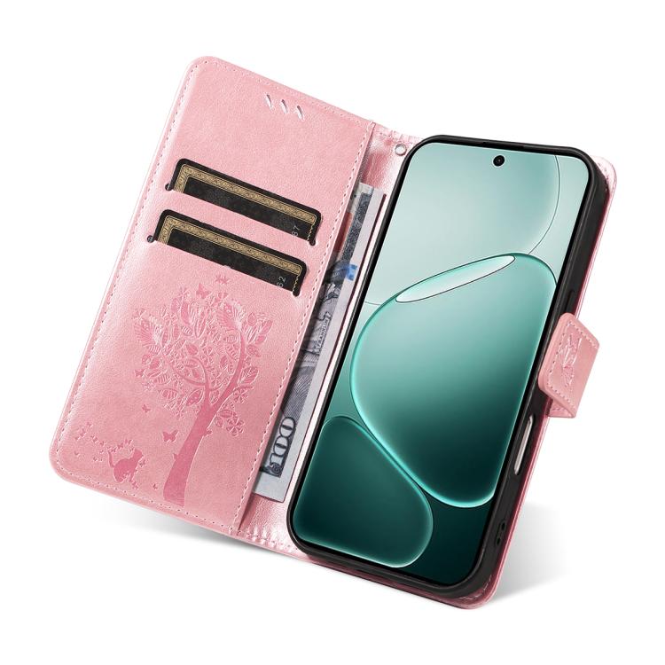 For OPPO A6 Pro 4G / 5G Global Tree & Cat Embossed Pattern Flip Leather Phone Case