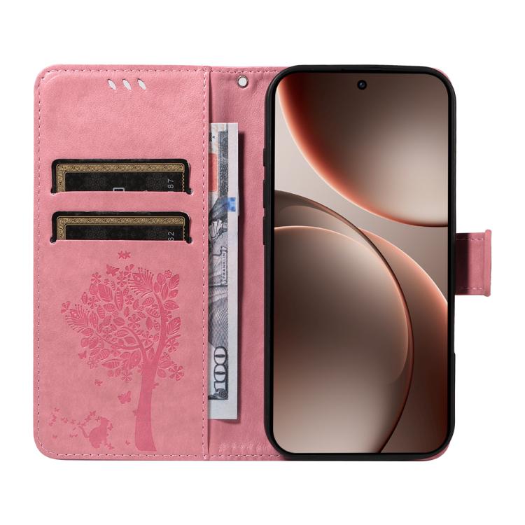 For OPPO Find X9 Pro Tree & Cat Embossed Pattern Flip Leather Phone Case