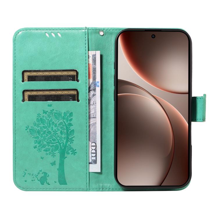 For OPPO Find X9 Pro Tree & Cat Embossed Pattern Flip Leather Phone Case