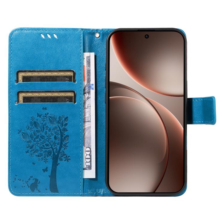 For OPPO Find X9 Pro Tree & Cat Embossed Pattern Flip Leather Phone Case