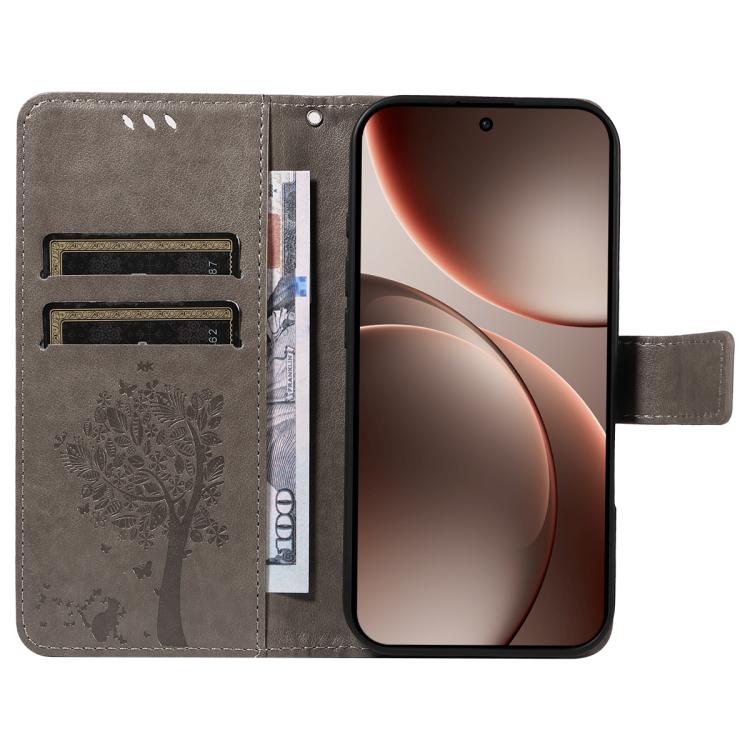 For OPPO Find X9 Pro Tree & Cat Embossed Pattern Flip Leather Phone Case