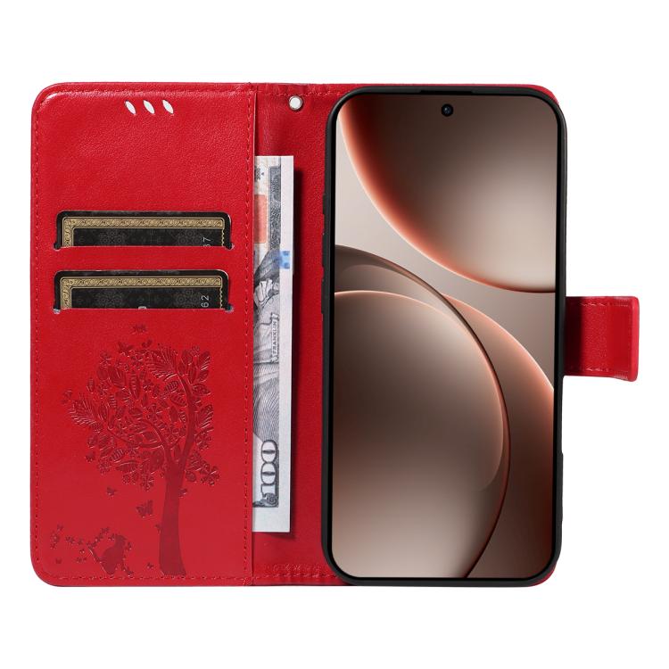 For OPPO Find X9 Pro Tree & Cat Embossed Pattern Flip Leather Phone Case