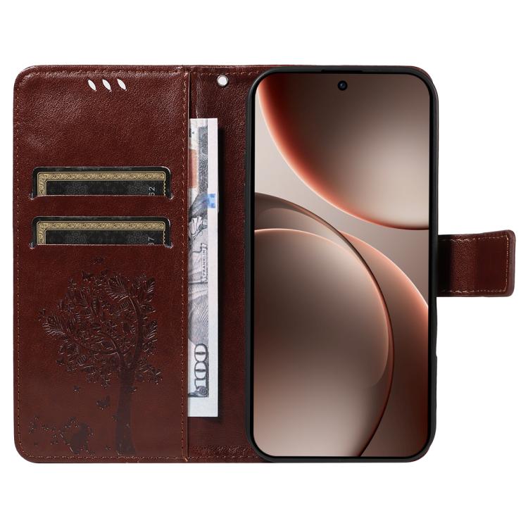 For OPPO Find X9 Pro Tree & Cat Embossed Pattern Flip Leather Phone Case