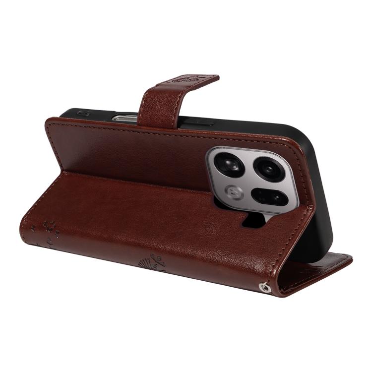 For OPPO Find X9 Pro Tree & Cat Embossed Pattern Flip Leather Phone Case