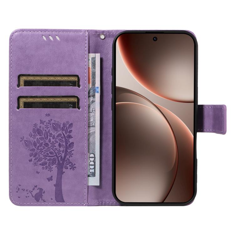 For OPPO Find X9 Pro Tree & Cat Embossed Pattern Flip Leather Phone Case