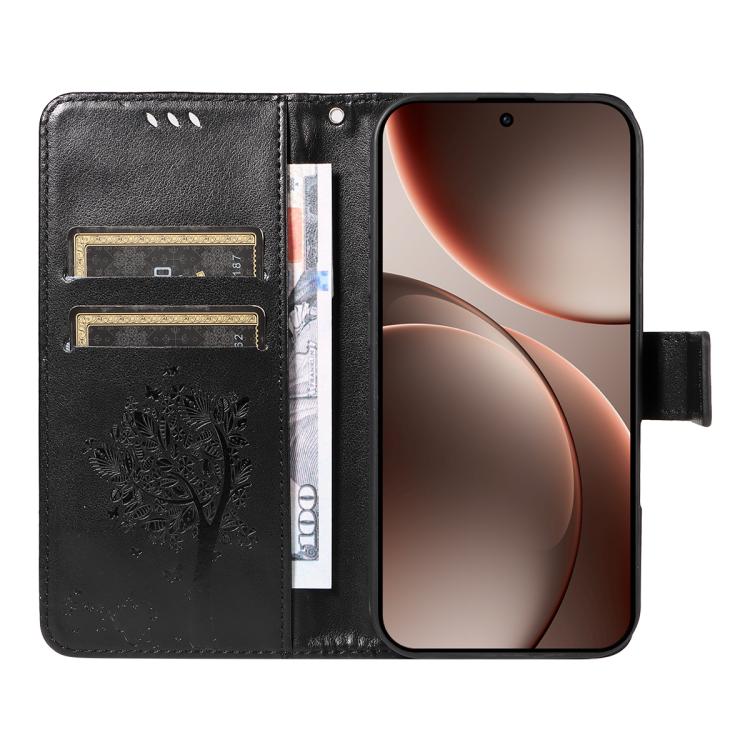For OPPO Find X9 Pro Tree & Cat Embossed Pattern Flip Leather Phone Case