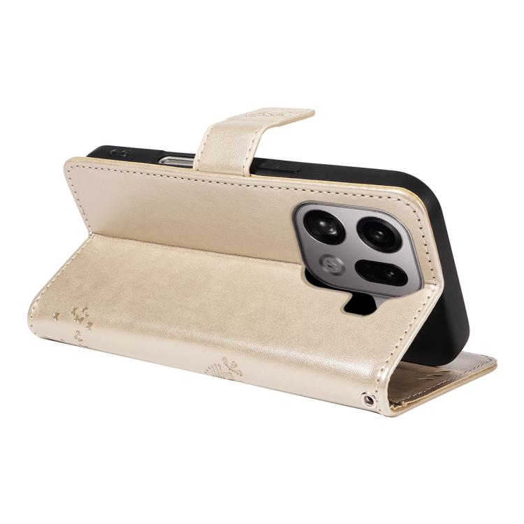 For OPPO Find X9 Pro Tree & Cat Embossed Pattern Flip Leather Phone Case