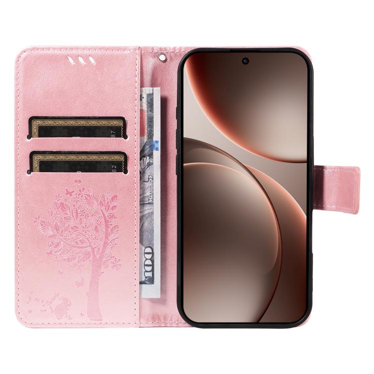 For OPPO Find X9 Pro Tree & Cat Embossed Pattern Flip Leather Phone Case