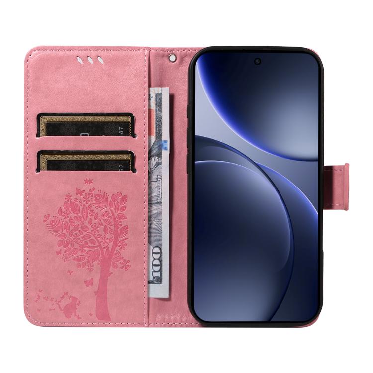 For OPPO Find X9 Tree & Cat Embossed Pattern Flip Leather Phone Case