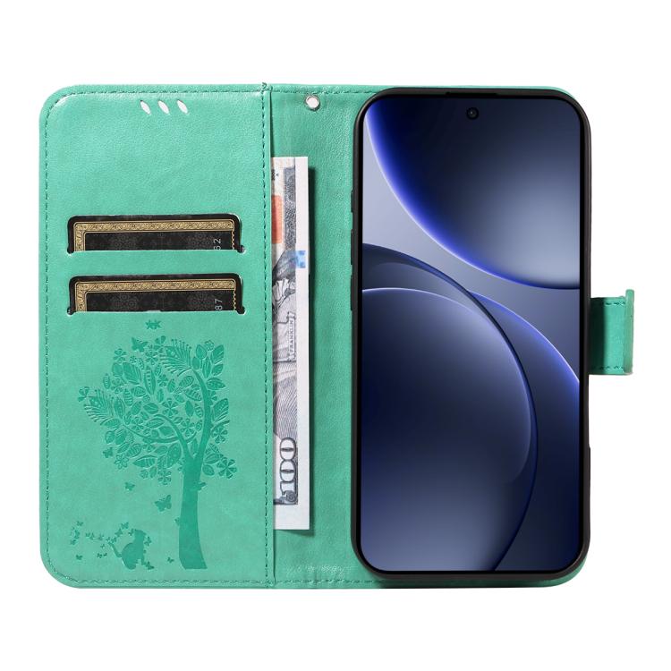 For OPPO Find X9 Tree & Cat Embossed Pattern Flip Leather Phone Case