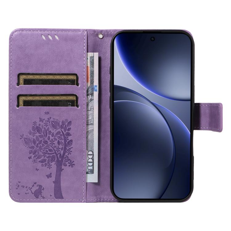 For OPPO Find X9 Tree & Cat Embossed Pattern Flip Leather Phone Case