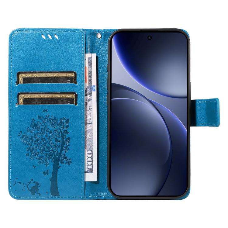 For OPPO Find X9 Tree & Cat Embossed Pattern Flip Leather Phone Case