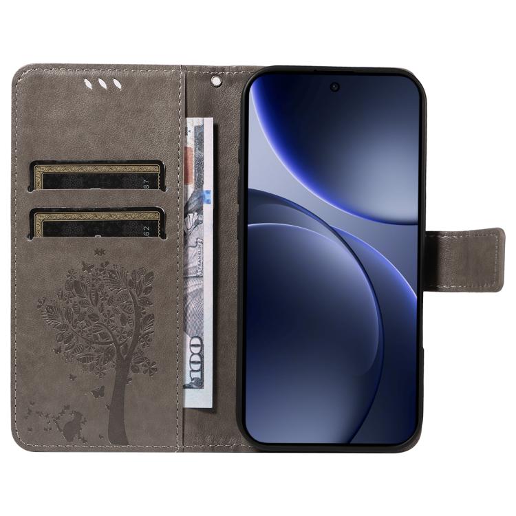 For OPPO Find X9 Tree & Cat Embossed Pattern Flip Leather Phone Case