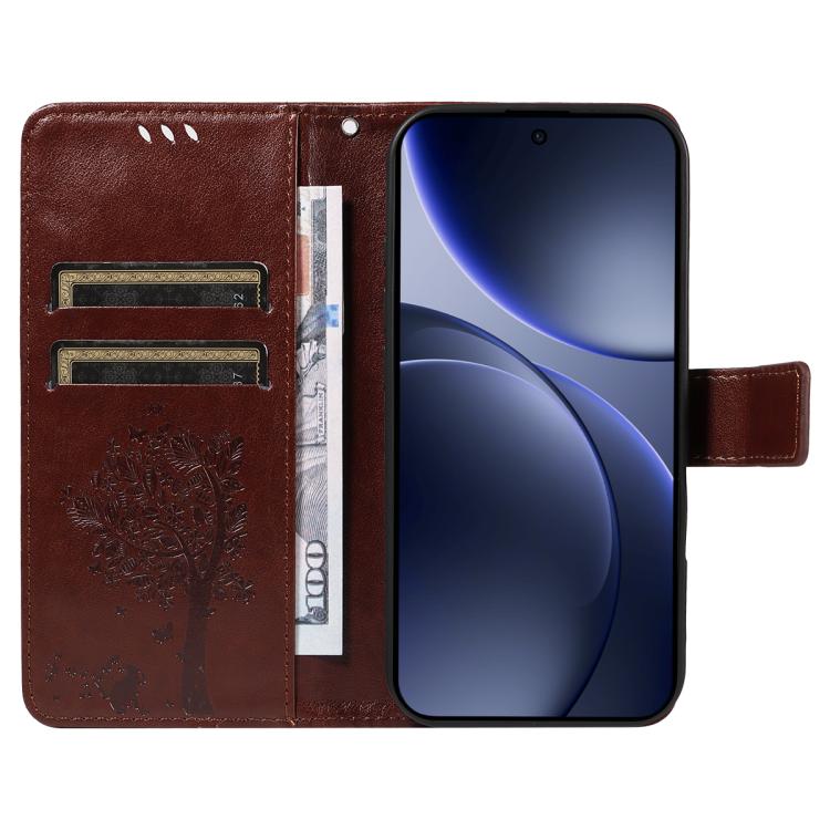 For OPPO Find X9 Tree & Cat Embossed Pattern Flip Leather Phone Case
