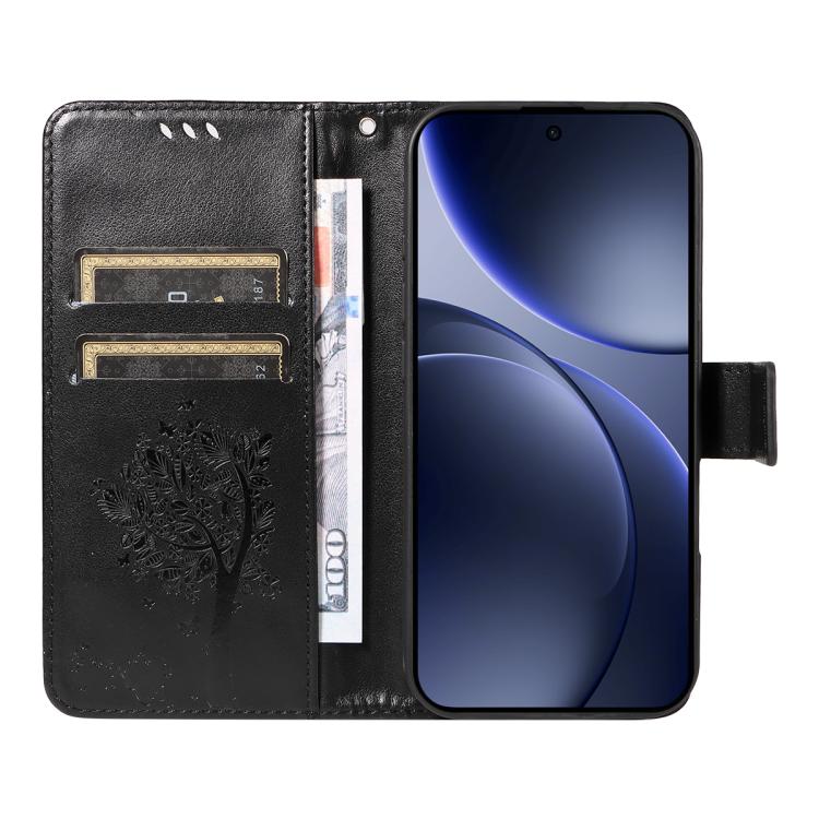 For OPPO Find X9 Tree & Cat Embossed Pattern Flip Leather Phone Case