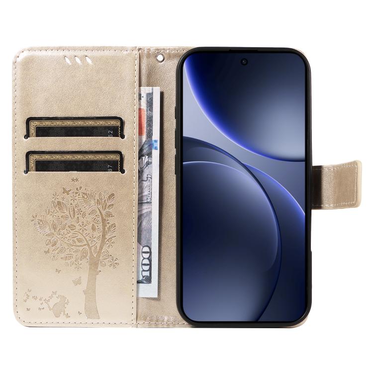 For OPPO Find X9 Tree & Cat Embossed Pattern Flip Leather Phone Case