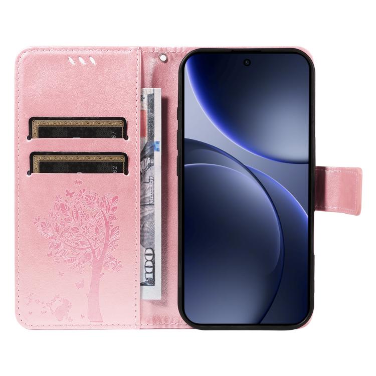 For OPPO Find X9 Tree & Cat Embossed Pattern Flip Leather Phone Case