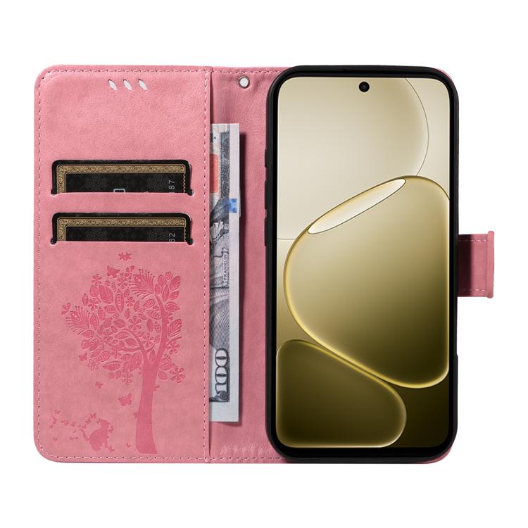 For OPPO A6X 5G / A6 5G Tree & Cat Embossed Pattern Flip Leather Phone Case