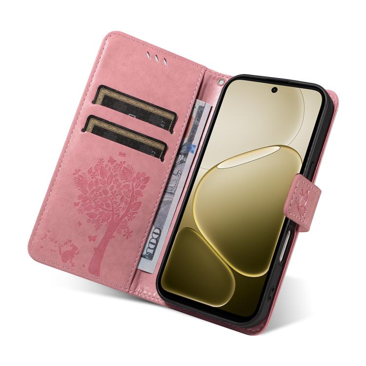 For OPPO A6X 5G / A6 5G Tree & Cat Embossed Pattern Flip Leather Phone Case