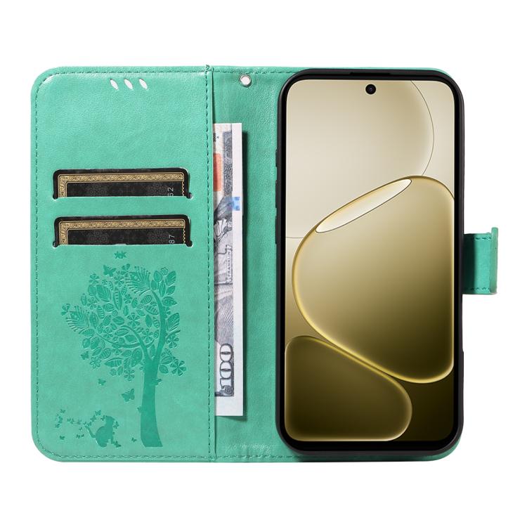 For OPPO A6X 5G / A6 5G Tree & Cat Embossed Pattern Flip Leather Phone Case