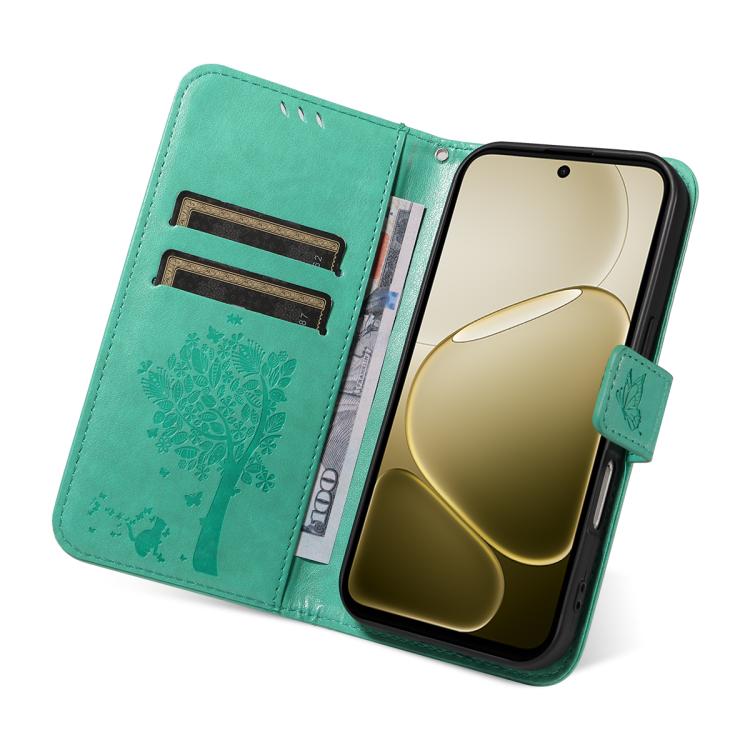 For OPPO A6X 5G / A6 5G Tree & Cat Embossed Pattern Flip Leather Phone Case