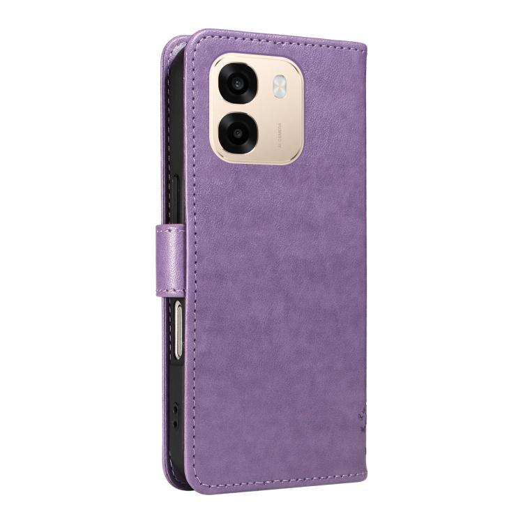 For OPPO A6X 5G / A6 5G Tree & Cat Embossed Pattern Flip Leather Phone Case