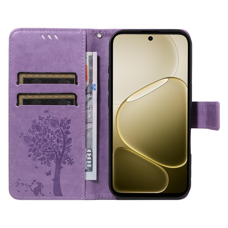 For OPPO A6X 5G / A6 5G Tree & Cat Embossed Pattern Flip Leather Phone Case