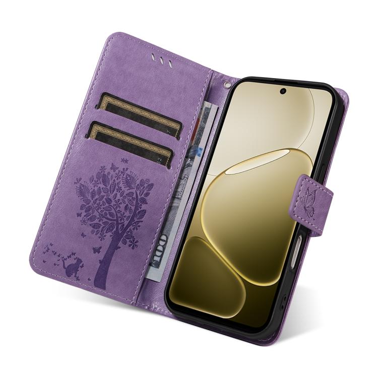 For OPPO A6X 5G / A6 5G Tree & Cat Embossed Pattern Flip Leather Phone Case