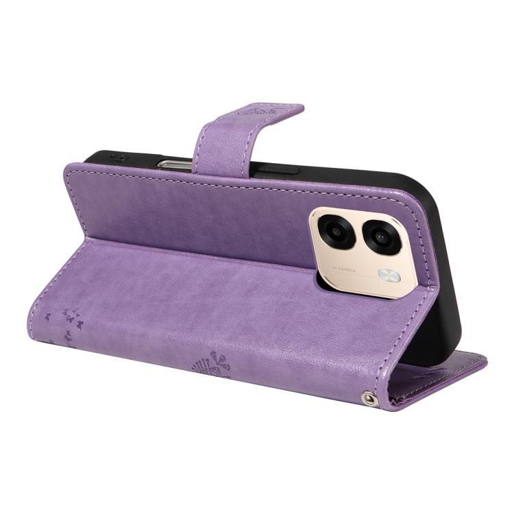 For OPPO A6X 5G / A6 5G Tree & Cat Embossed Pattern Flip Leather Phone Case