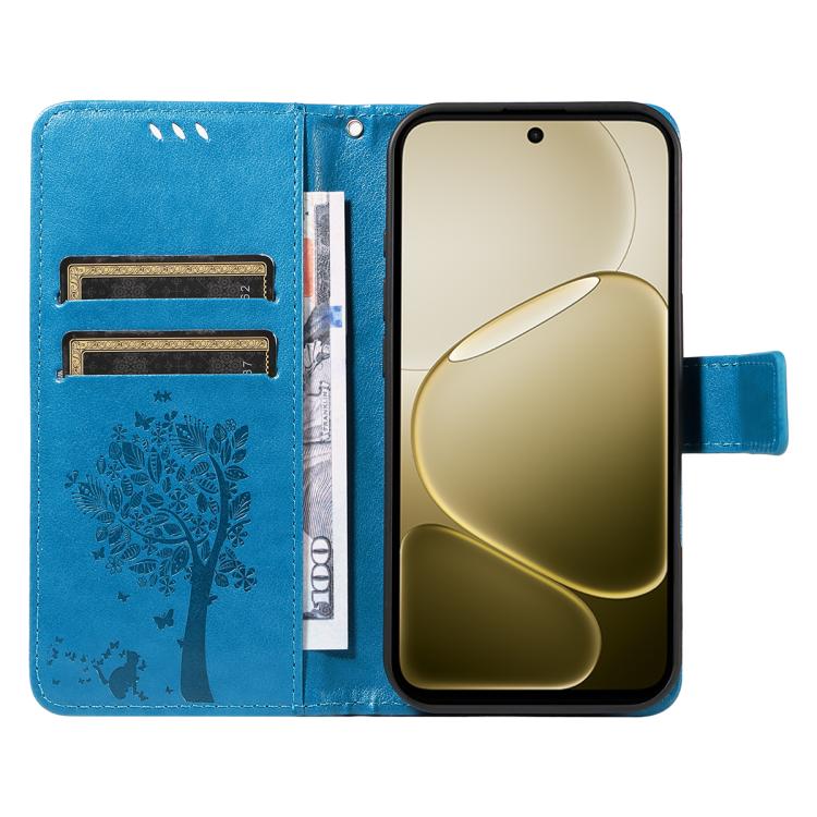 For OPPO A6X 5G / A6 5G Tree & Cat Embossed Pattern Flip Leather Phone Case
