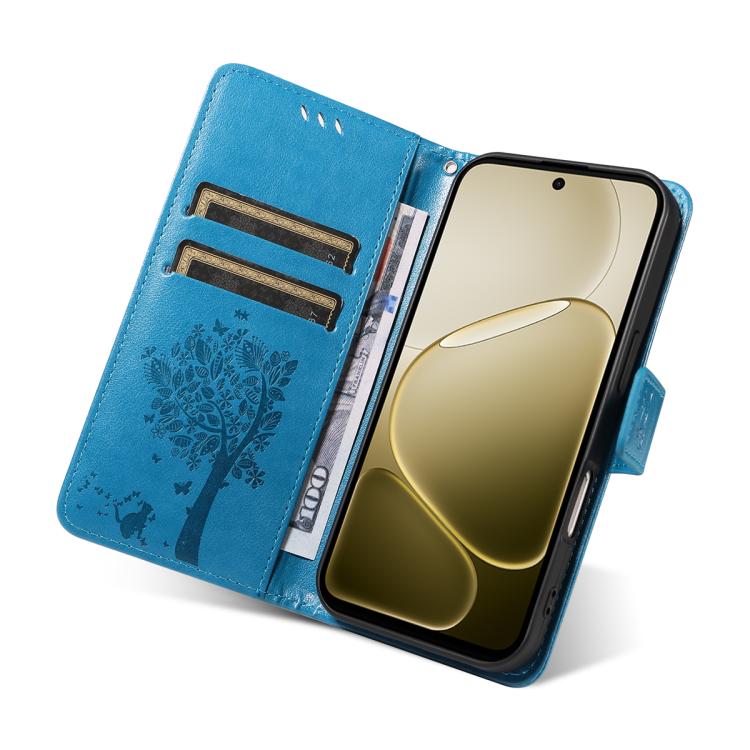 For OPPO A6X 5G / A6 5G Tree & Cat Embossed Pattern Flip Leather Phone Case