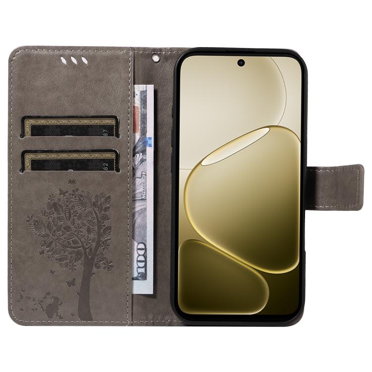 For OPPO A6X 5G / A6 5G Tree & Cat Embossed Pattern Flip Leather Phone Case