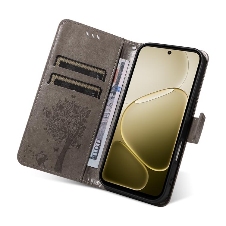 For OPPO A6X 5G / A6 5G Tree & Cat Embossed Pattern Flip Leather Phone Case