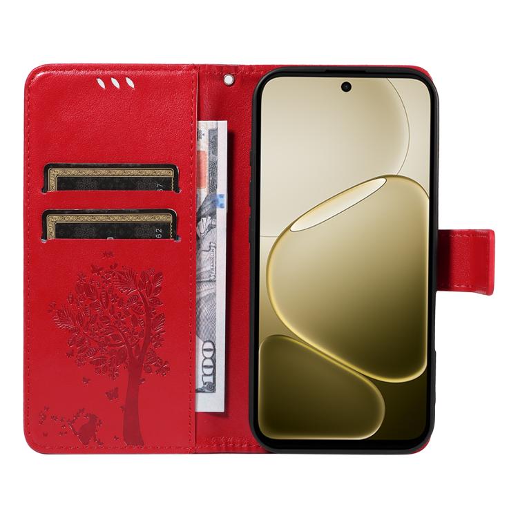 For OPPO A6X 5G / A6 5G Tree & Cat Embossed Pattern Flip Leather Phone Case