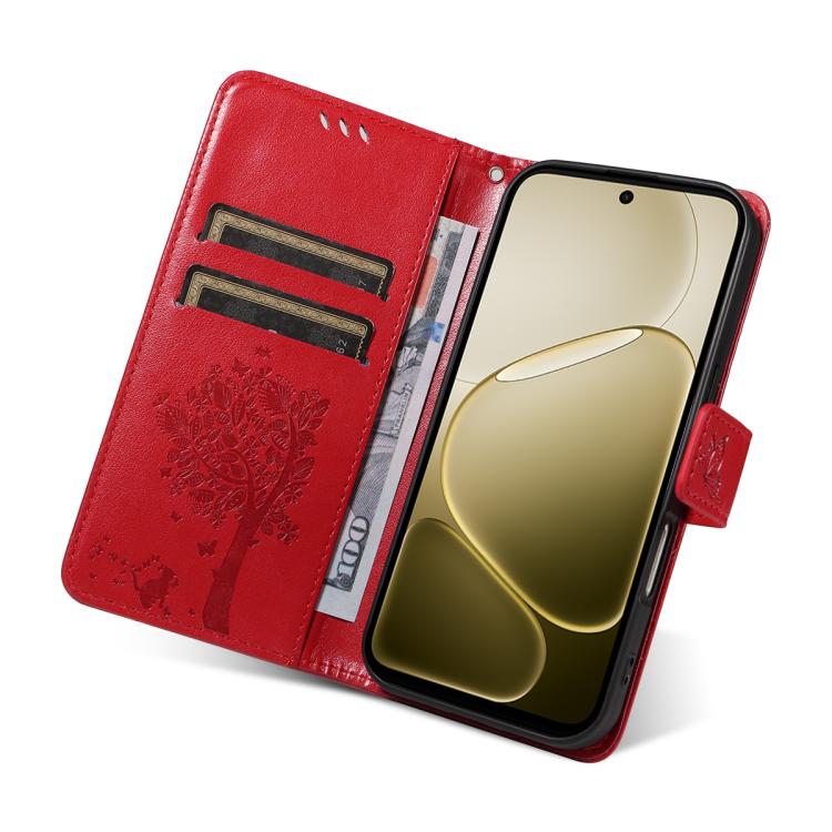 For OPPO A6X 5G / A6 5G Tree & Cat Embossed Pattern Flip Leather Phone Case