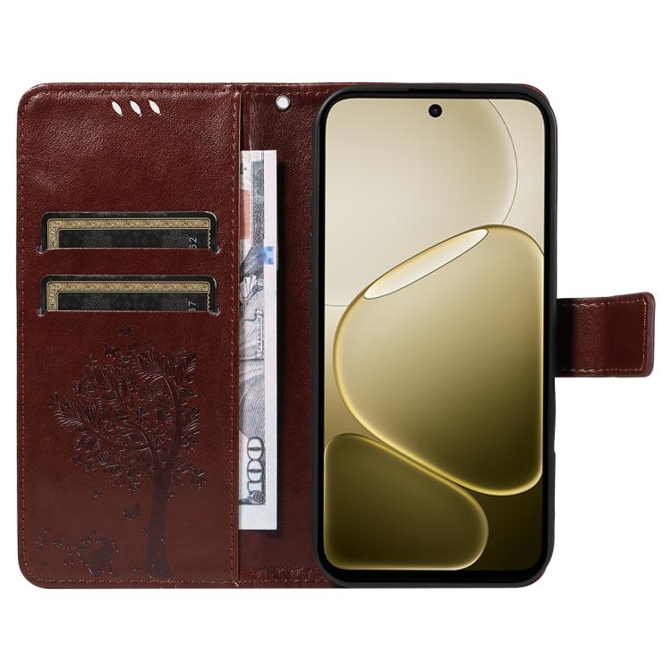 For OPPO A6X 5G / A6 5G Tree & Cat Embossed Pattern Flip Leather Phone Case