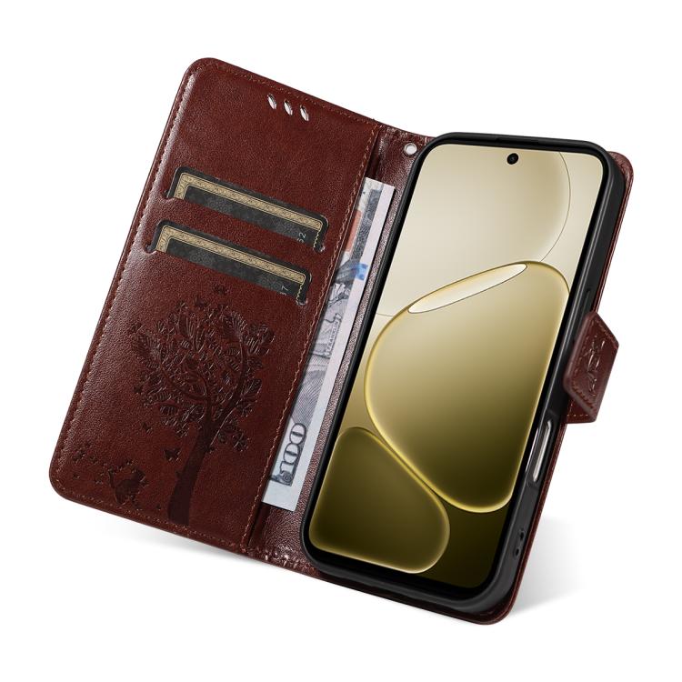 For OPPO A6X 5G / A6 5G Tree & Cat Embossed Pattern Flip Leather Phone Case