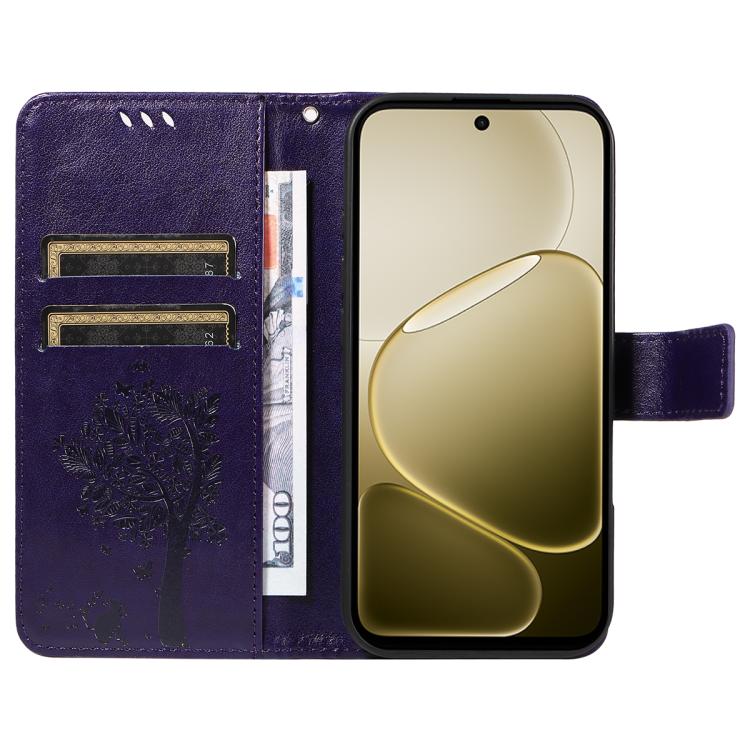 For OPPO A6X 5G / A6 5G Tree & Cat Embossed Pattern Flip Leather Phone Case