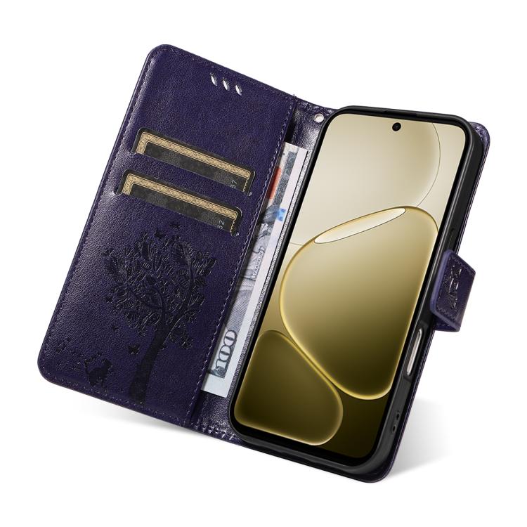 For OPPO A6X 5G / A6 5G Tree & Cat Embossed Pattern Flip Leather Phone Case