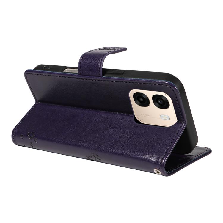 For OPPO A6X 5G / A6 5G Tree & Cat Embossed Pattern Flip Leather Phone Case