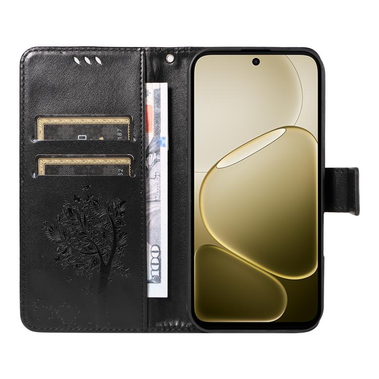 For OPPO A6X 5G / A6 5G Tree & Cat Embossed Pattern Flip Leather Phone Case