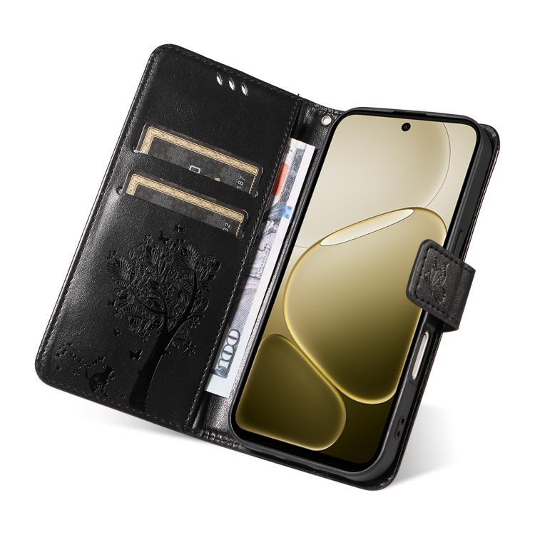 For OPPO A6X 5G / A6 5G Tree & Cat Embossed Pattern Flip Leather Phone Case