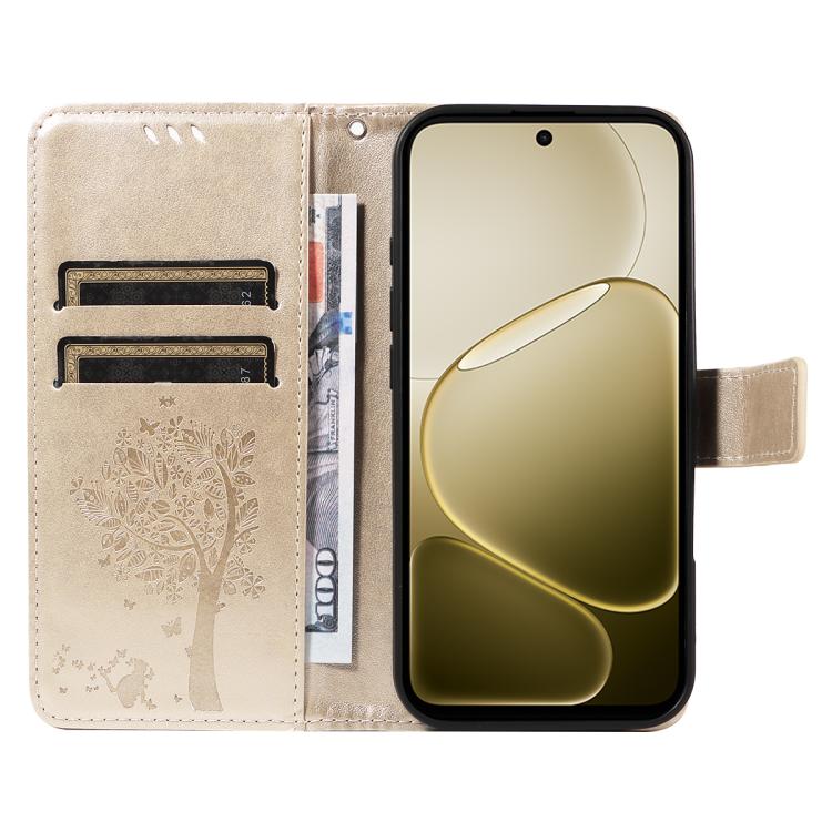 For OPPO A6X 5G / A6 5G Tree & Cat Embossed Pattern Flip Leather Phone Case