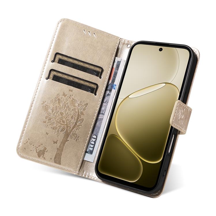 For OPPO A6X 5G / A6 5G Tree & Cat Embossed Pattern Flip Leather Phone Case