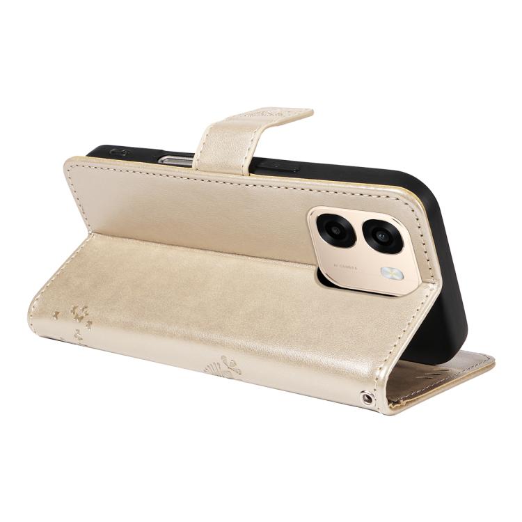 For OPPO A6X 5G / A6 5G Tree & Cat Embossed Pattern Flip Leather Phone Case